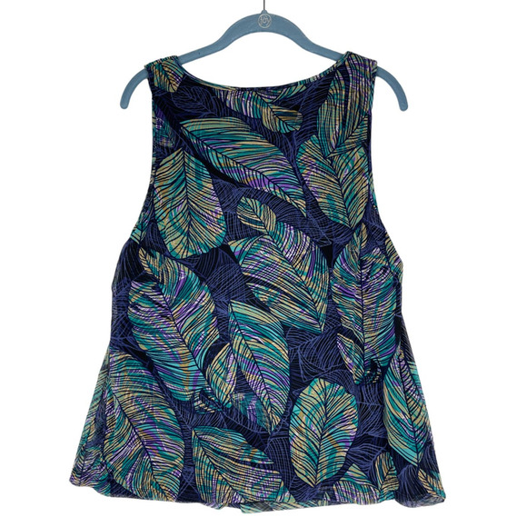 Rafaella Leaf Print Lined Blouse Papua Purple Printed Mesh Top Large NWT A0146 - Picture 2 of 8